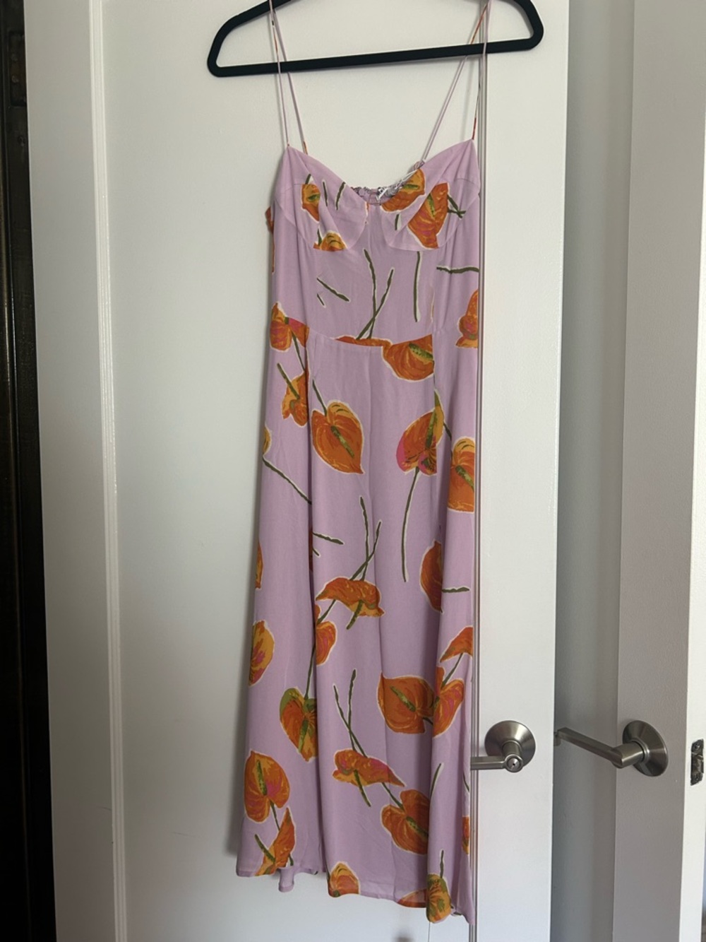 Reformation Lilac Slip Maxi with Orange Floral Print